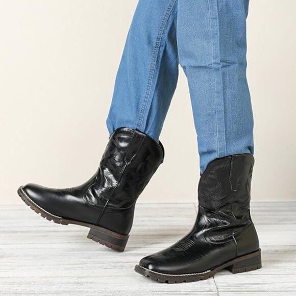 NEW! Western Boot Classic Embroidered Pull On Country Boots-Black main image 4